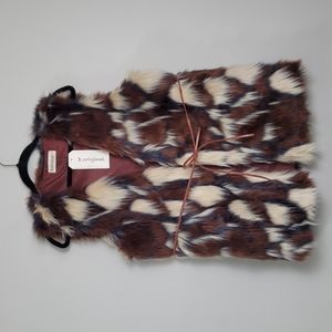 New with tags B. Original animal print furry vest with faux leather belt